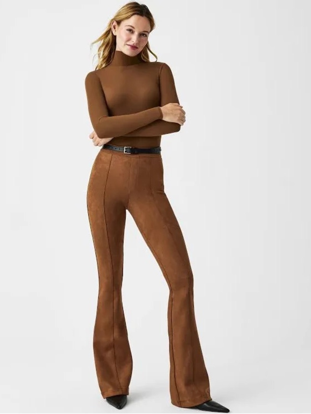 SPANX Brown High-Rise Flare Faux-Suede Pants